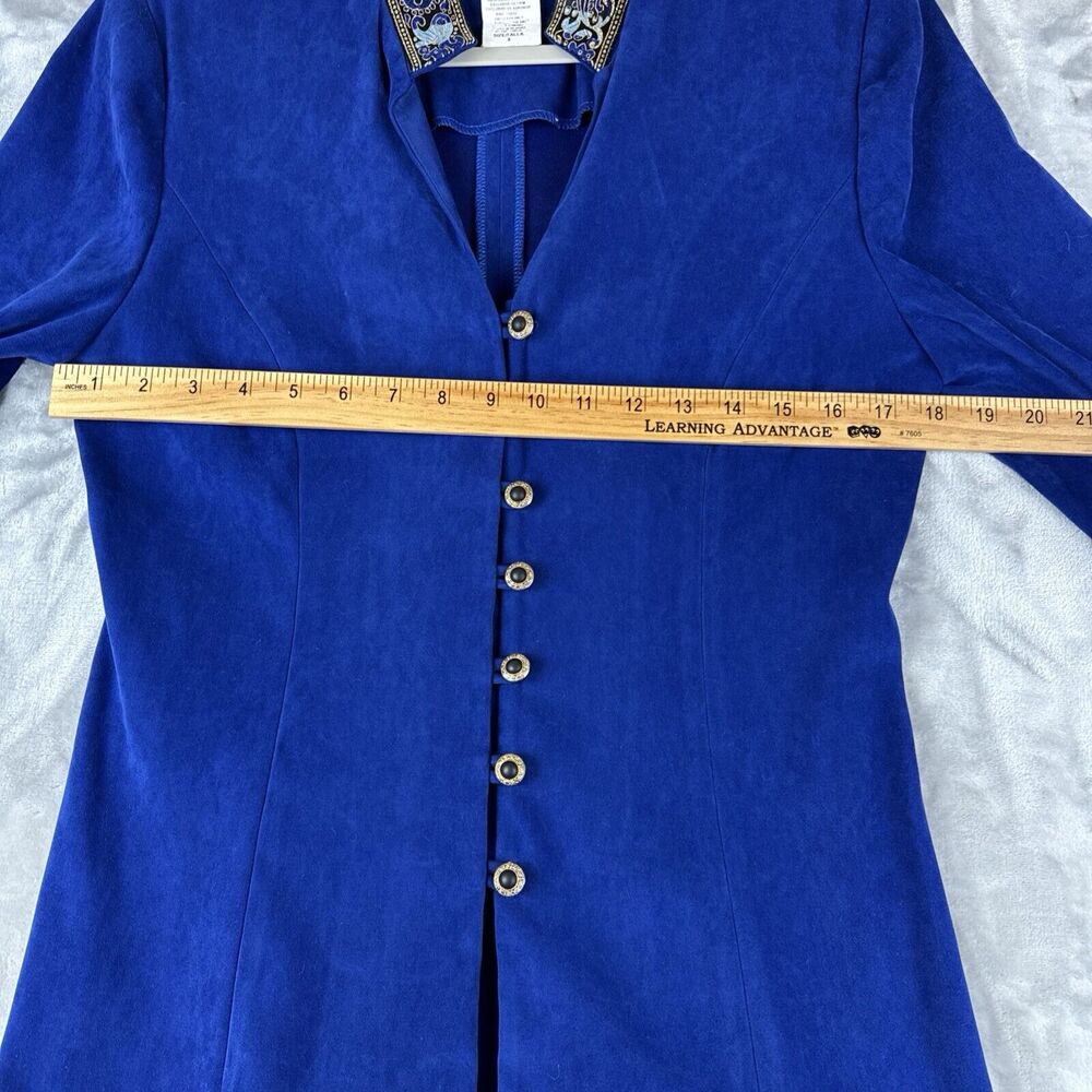 Vintage Jessica Howard Velvet Blazer Womens 8 Blue Gold Ribbon Trim Regal (1043) - Picture 10 of 12